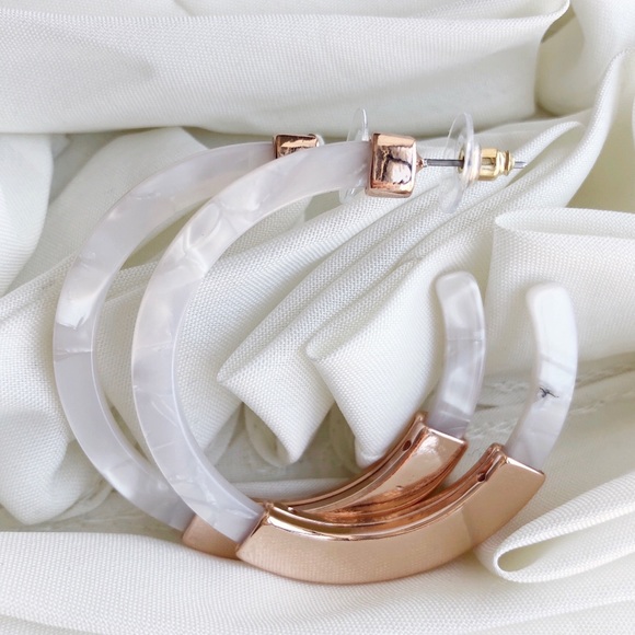 White & Rose Gold Acrylic Hoop Earrings - Picture 2 of 3